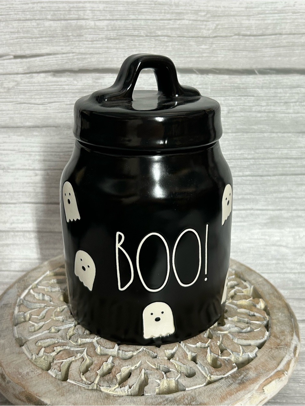 Rae Dunn Black & White BOO! Ghost Treat Jar